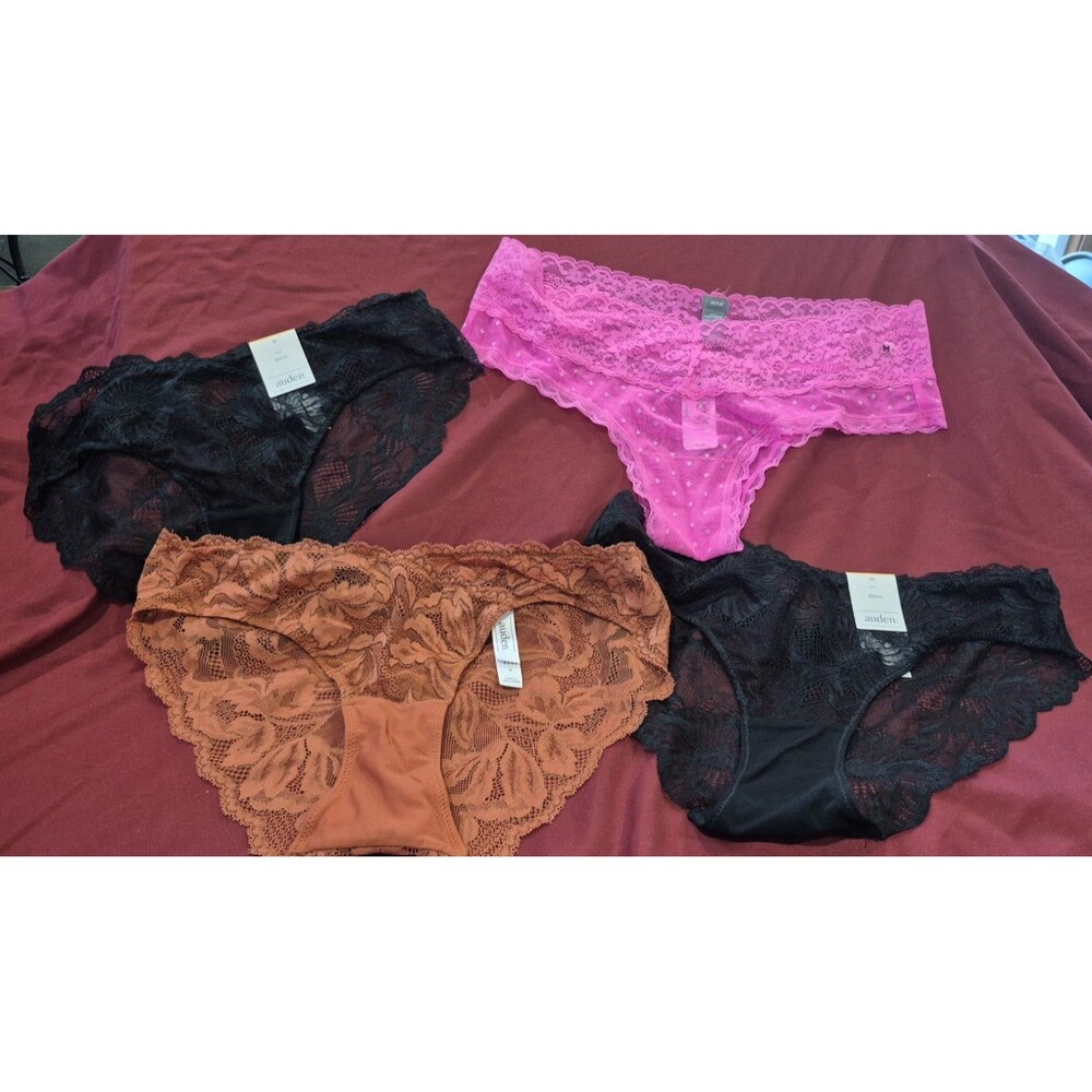 NWT (1 NWOT) Auden Aerie Panties Lot Of 4 Black Pink Orange Lace Bikini New
